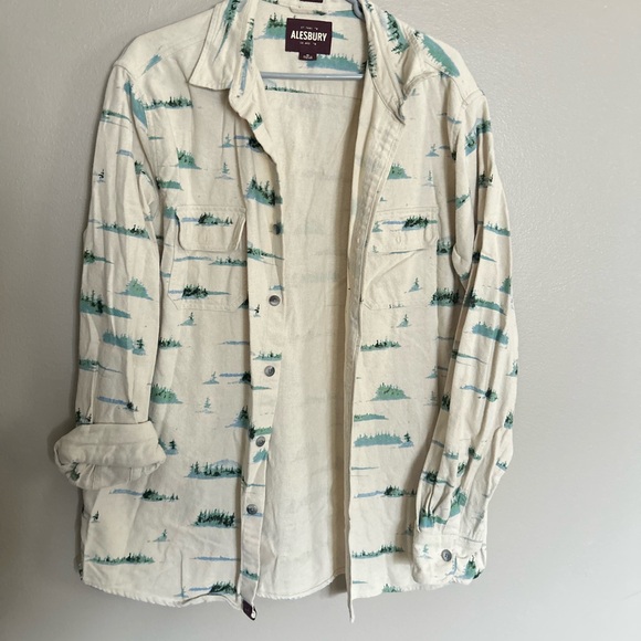 AllSaints Cream and Green Button Down Shirt - Picture 10 of 11